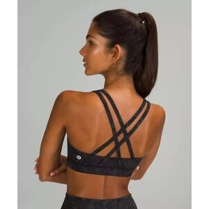 LULULEMON‎ Sz 6 Energy Sports Bra Camo Snake Print Black Gray Medium Support